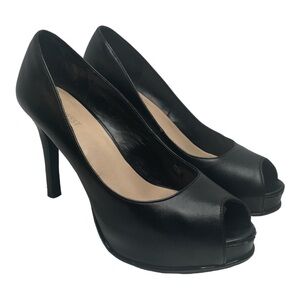 Nine West Black Leather Platform Peep Toe Pumps Women’s Size 10